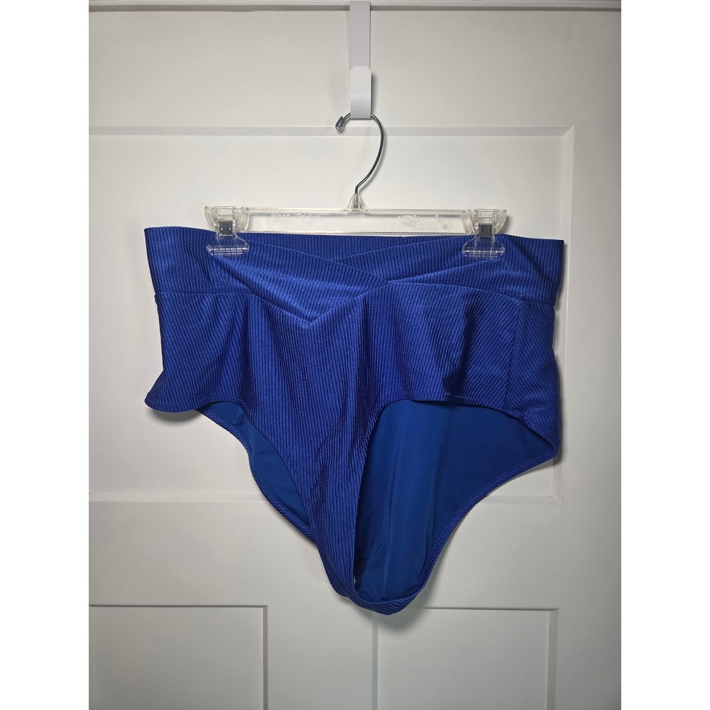 Aerie Real Good Royal Blue Ribbed Crossover High Waisted Bikini Bottoms XXL